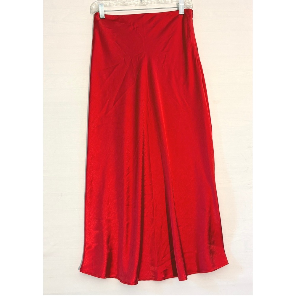 Princess Polly Red Satin Midi Skirt High Waisted Side Zip Size US 4 AU/UK 8